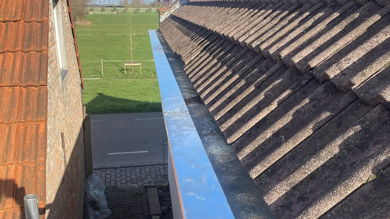 Zinken dakgoot vervangen in Schiedam met expansiestuk en correcte montage